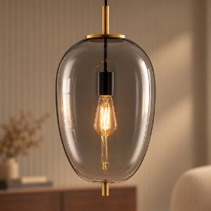 Lampadario a sospensione per cucina moderno oliva fumé e oro ottone vetro