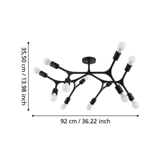 Eglo bocadella 1 plafoniera per soggiorno moderna nera da soffitto 92cm