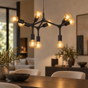 Eglo bocadella lampadario per sala da pranzo rotondo nero a sospensione 9 luci 64cm