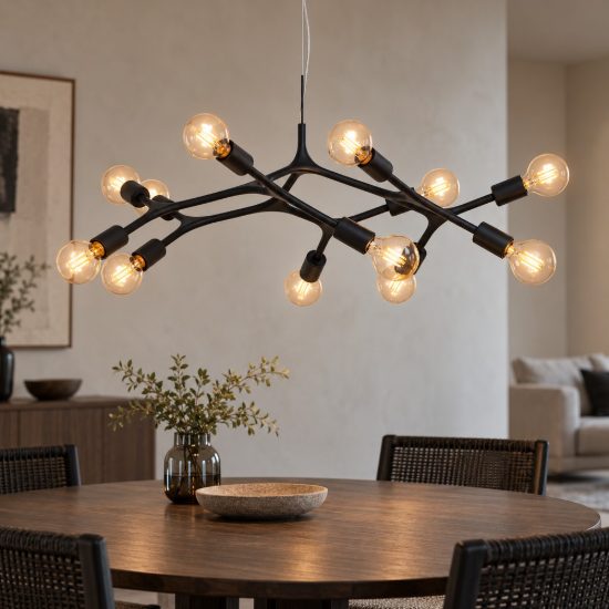 Eglo bocadella lampadario per sala da pranzo rotondo nero a sospensione 12 luci 92cm