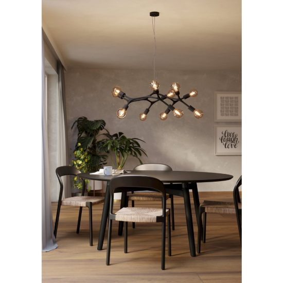 Eglo bocadella lampadario per sala da pranzo rotondo nero a sospensione 12 luci 92cm