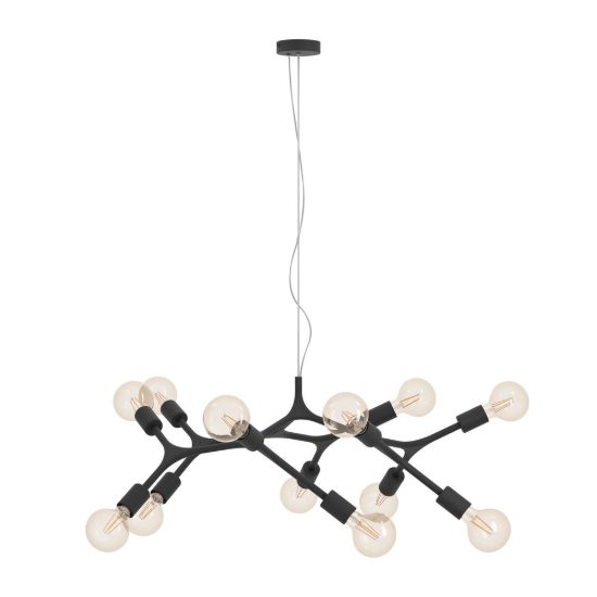 Eglo bocadella lampadario per sala da pranzo rotondo nero a sospensione 12 luci 92cm