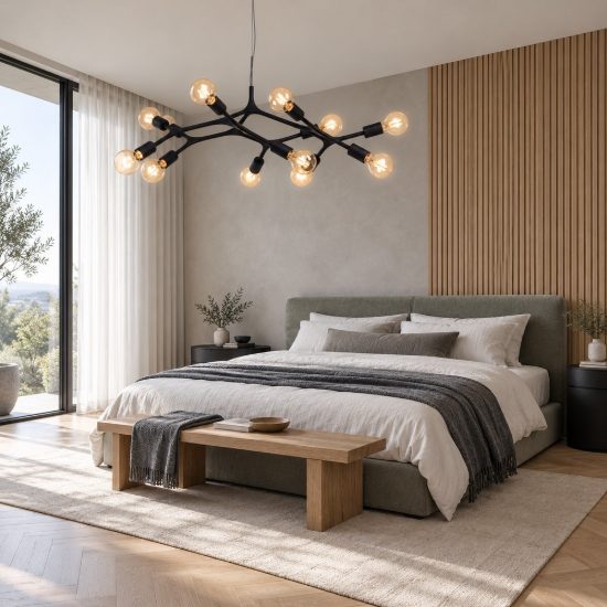 Eglo bocadella lampadario per sala da pranzo rotondo nero a sospensione 12 luci 92cm