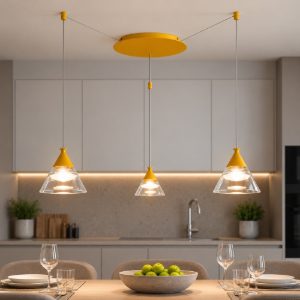 Lampadario a sospensione moderno per cucina conico giallo led 21w cct 3000k 4000k 3 luci