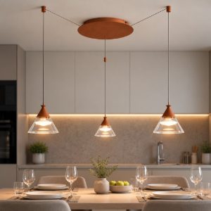Lampadario a sospensione moderno per cucina conico rame opaco led 21w cct 3000k 4000k 3 luci