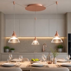Lampadario a sospensione per cucina moderna conico pesca led 21w cct 3000k 4000k 3 luci