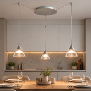 Lampadario a sospensione led 21w cct 3000k 4000k 3 luci per cucina moderno conico grigio perla