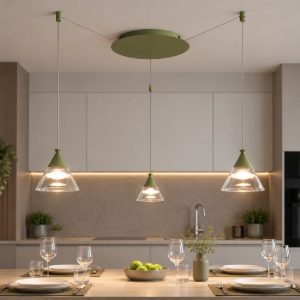 Lampadario a sospensione led 21w cct 3000k 4000k 3 luci per cucina moderno conico verde salvia