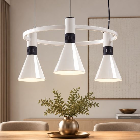 Lampadario a sospensione moderno bianco cono vetro dimmerabile 2700k per isola cucina