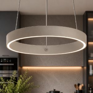 Lampadario per cucina moderna tortora anello 40 cm bianco led 36w cct 3000k 4000k