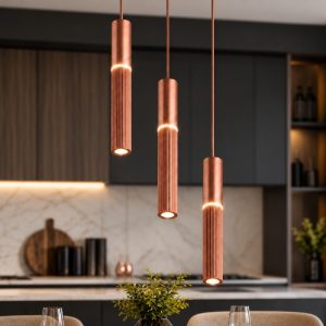Lampadario per cucina 3 pendenti led cct 3000k 4000k cilindri oro rosato a grappolo