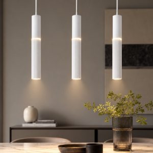 Lampadario barra 3 cilindri a sospensione bianco led cct 3000k 4000k per cucina moderno