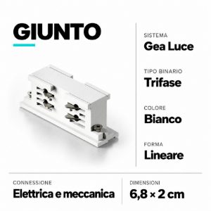 Giunto lineare bianco per connessione elettrica meccanica binario trifase gea luce