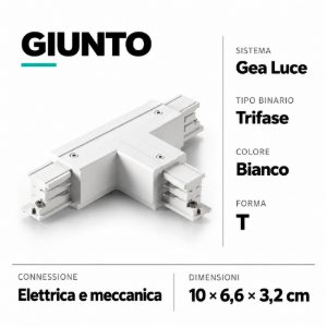 Giunto a t per connessione elettrica e meccanica binario trifase bianco gea luce
