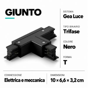 Accessorio giunto a t per connessione elettrica meccanica binario trifase nero gea luce