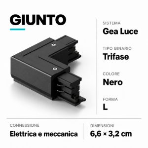 Giunto l per connessione elettrica meccanica per binario trifase nero gea luce