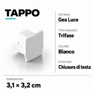 Gea luce tappo di chiusura bianco per binario trifase plafone sospensione