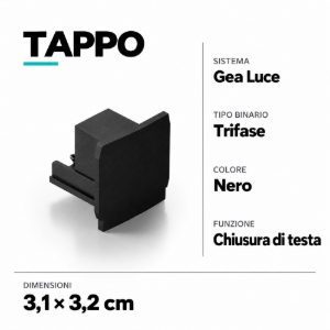 Tappo di chiusura nero per binario trifase gea luce