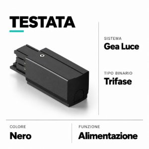 Accessori gea luce testata di alimentazione nero per binario trifase