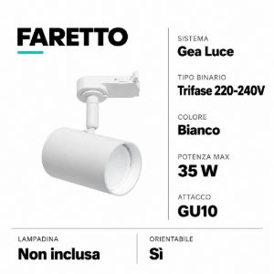 Faretto bianco per binario trifase gea luce aurai