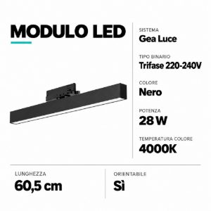 Modulo led 28w 4000k orientabile nero per binario trifase gea