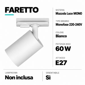 Faretto led e27 accessorio per binario monofase bianco