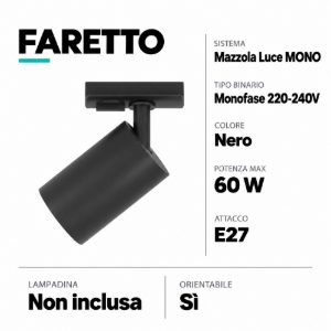Faretto nero per binario monofase luce orientabile led e27