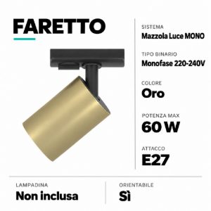 Faretto led e27 orientabile per binario monofase oro
