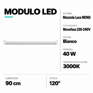 Modulo led 40w 3000k metallo bianco per binario