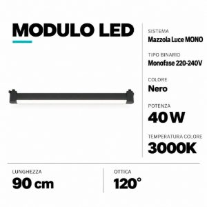 Modulo led nero 90cm per binario monofase 40w 3000k