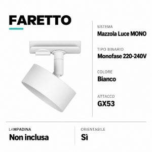Faretto led per binario monofase orientabile bianco gx53
