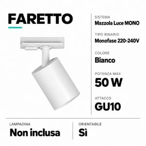 Faretto led bianco per binario monofase gu10