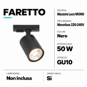 Faretto led nero orientabile per binario monofase gu10