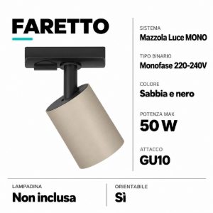 Faretto sabbia e nero orientabile per binario monofase gu10