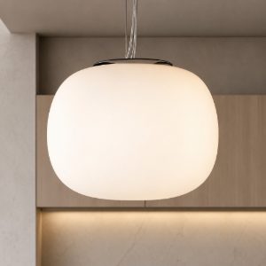 Lampadario da cucina boccia vetro sfera bianca 40cm