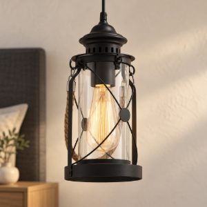 Eglo bradford lampada a sospensione per camera da letto lanterna nera 14cm