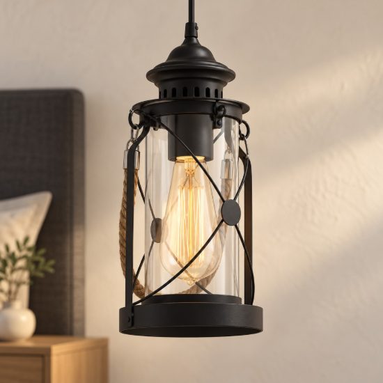 Eglo bradford lampada a sospensione per camera da letto lanterna nera 14cm