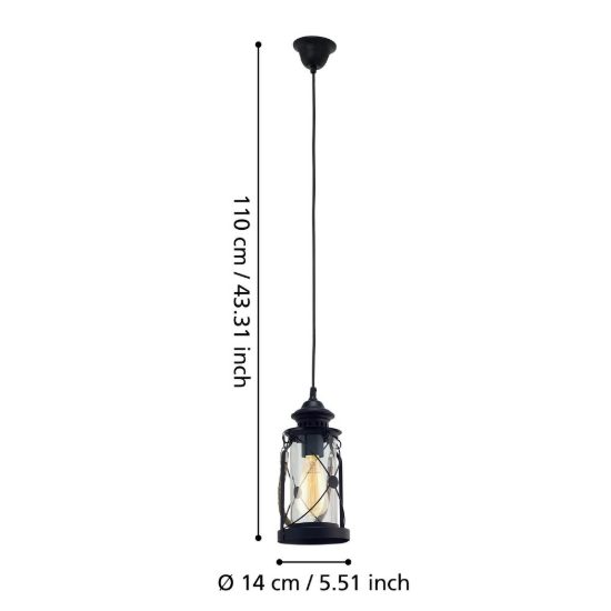 Eglo bradford lampada a sospensione per camera da letto lanterna nera 14cm