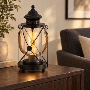 Eglo bradford abat-jour per camera da letto classica lanterna nera vetro