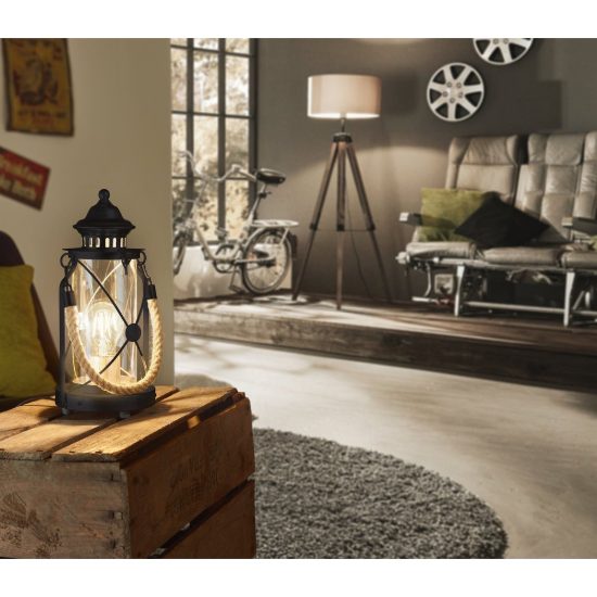 Eglo bradford abat-jour per camera da letto classica lanterna nera vetro