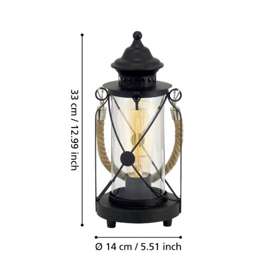 Eglo bradford abat-jour per camera da letto classica lanterna nera vetro