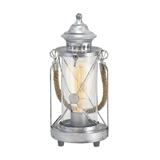 Eglo bradford lampada da comodino per camera da letto lanterna argento anticato