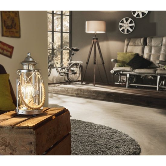 Eglo bradford lampada da comodino per camera da letto lanterna argento anticato