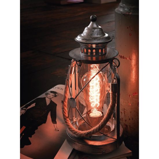 Eglo bradford lampada da comodino per camera da letto lanterna argento anticato