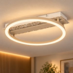 Eglo crispieri plafoniera per soggiorno moderna anello grigio chiaro led 24w 2700k 37cm