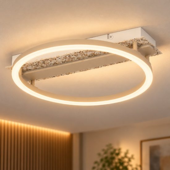 Eglo crispieri plafoniera per soggiorno moderna anello grigio chiaro led 24w 2700k 37cm