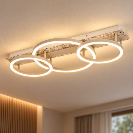 Eglo crispieri plafoniera per cucina moderna tre anelli grigio chiaro led 40w 2700k 68cm