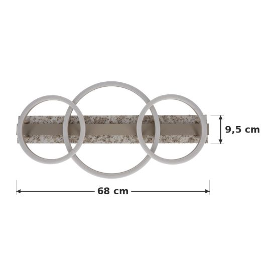 Eglo crispieri plafoniera per cucina moderna tre anelli grigio chiaro led 40w 2700k 68cm