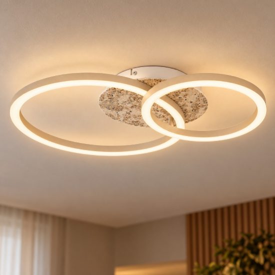 Eglo crispieri 1 plafoniera per soggiorno moderna anello grigio chiaro led 24w 2700k 50cm