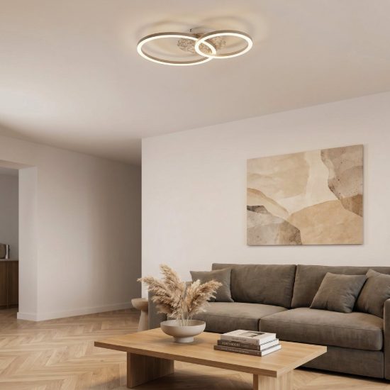 Eglo crispieri 1 plafoniera per soggiorno moderna anello grigio chiaro led 24w 2700k 50cm